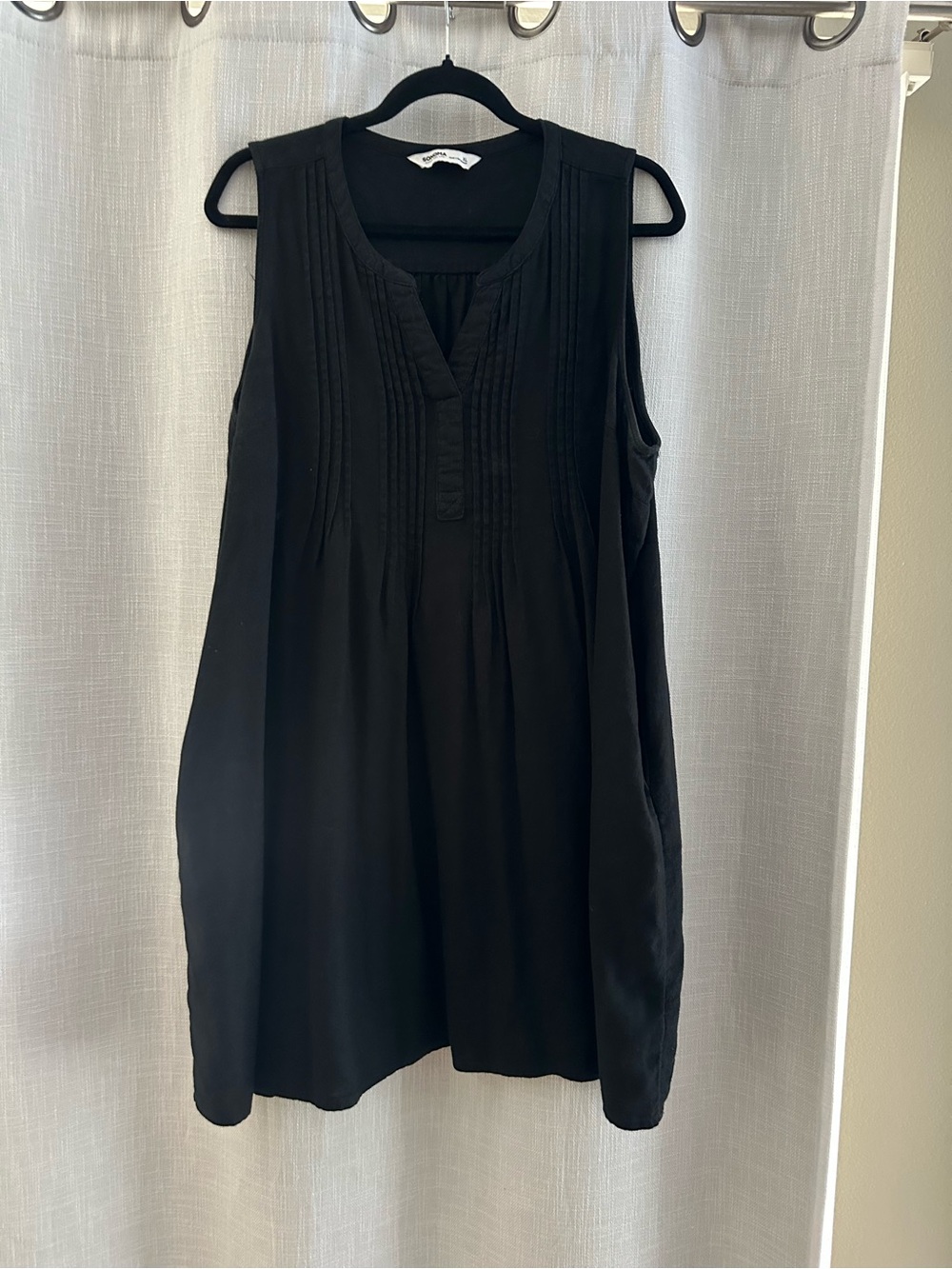 Sonoma Black Pintuck Sleeveless Tunic Dress Pockets, XL